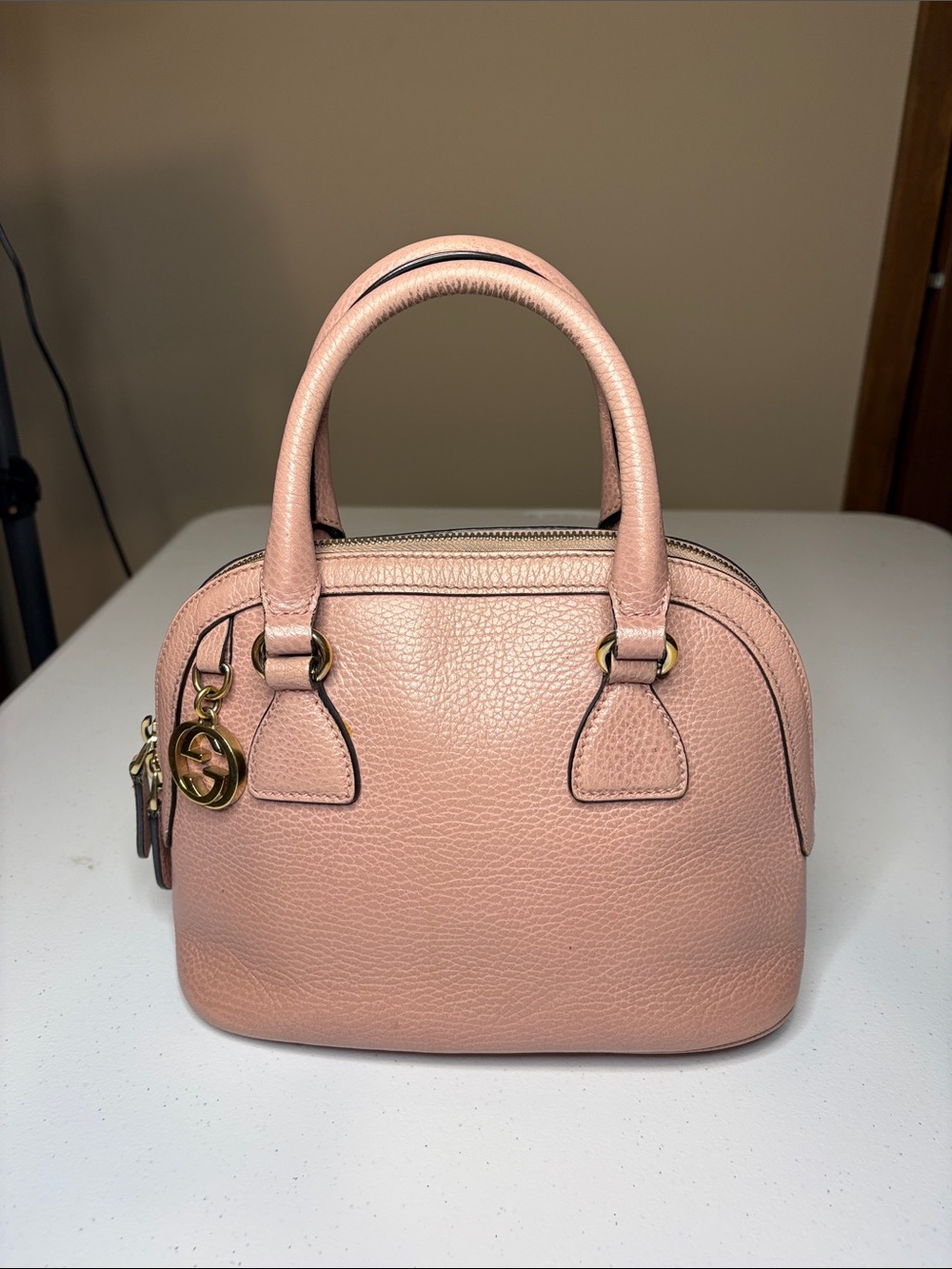 Gucci Blush Pink Leather GG Charm Dome Satchel with Strap & COA